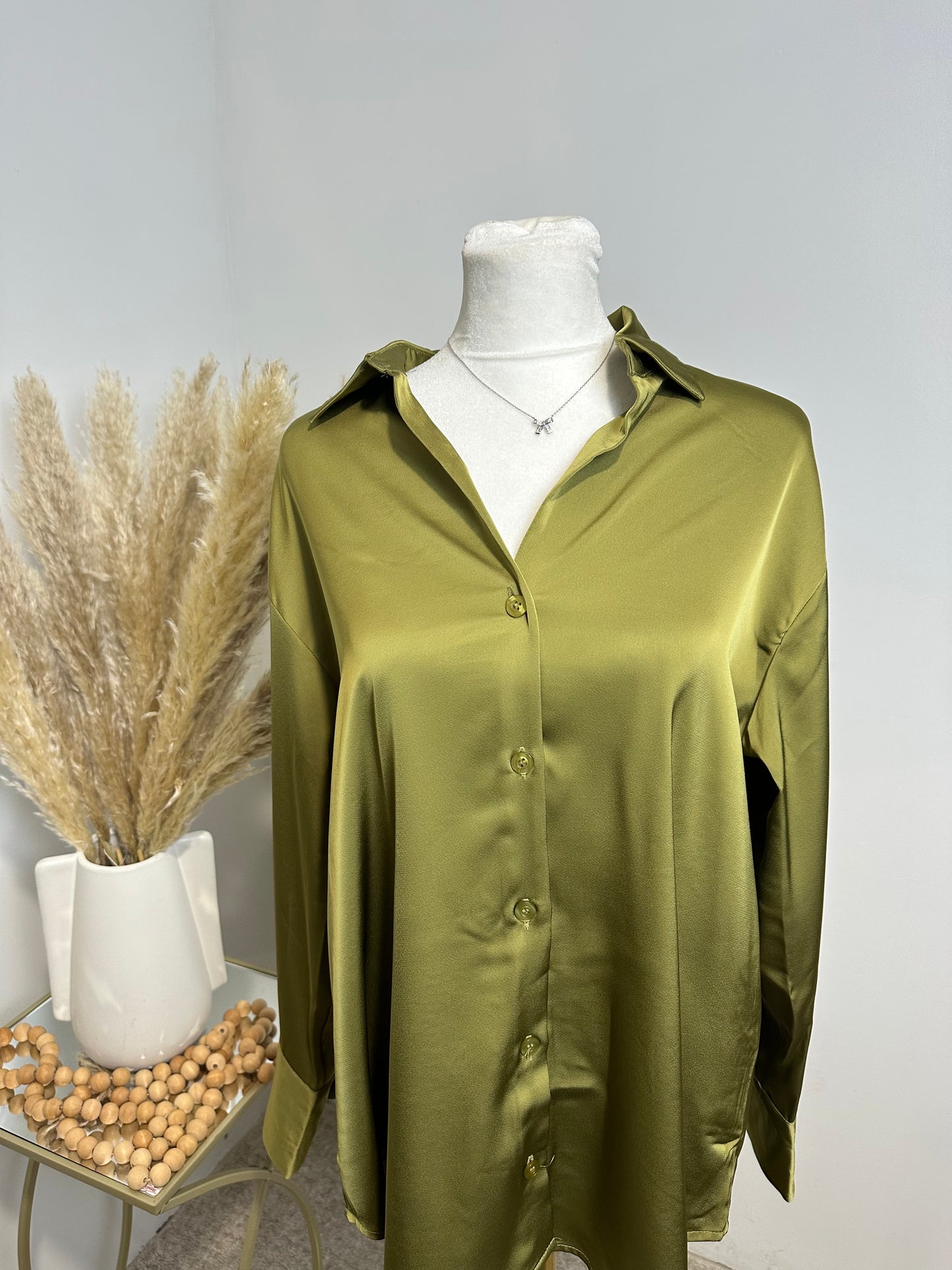 Satin button up long sleeve top