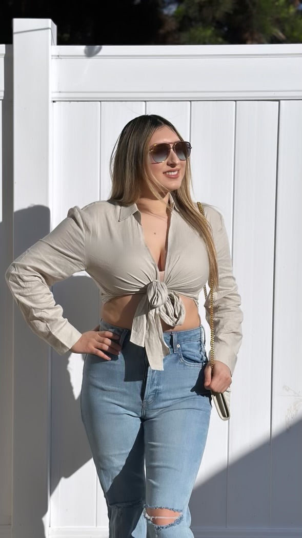 Tie top long sleeve crop