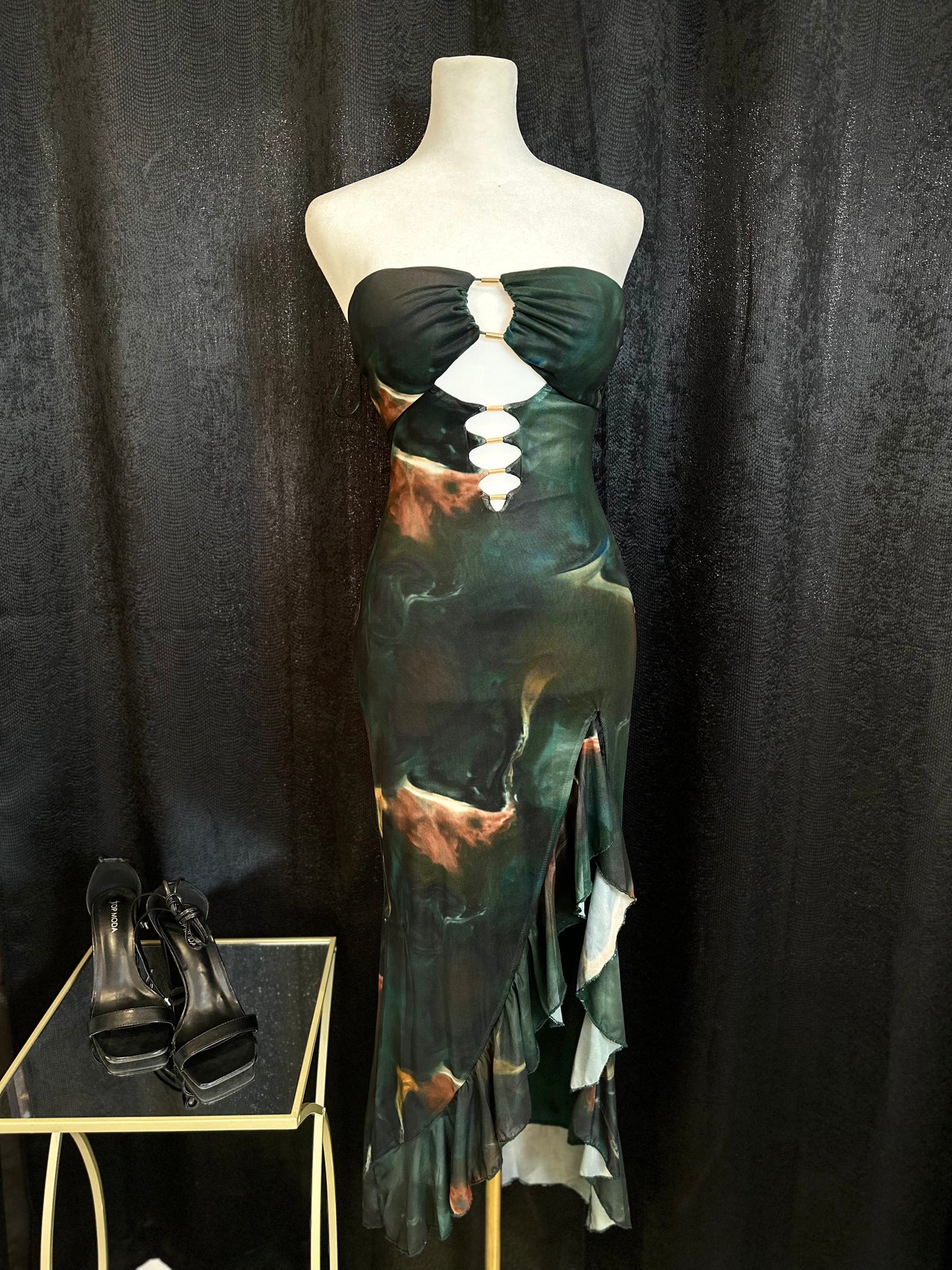 Mesh print green midi dress