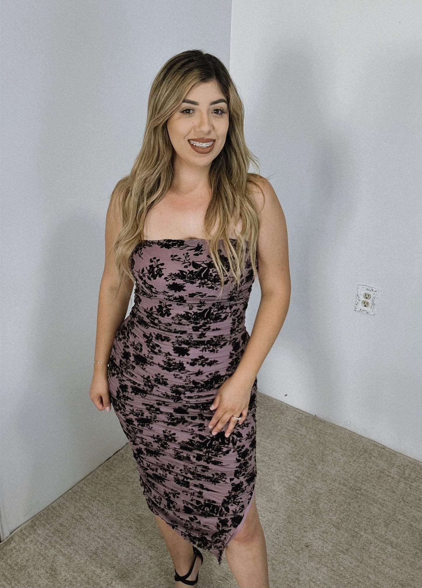 Lavander dress with black roses