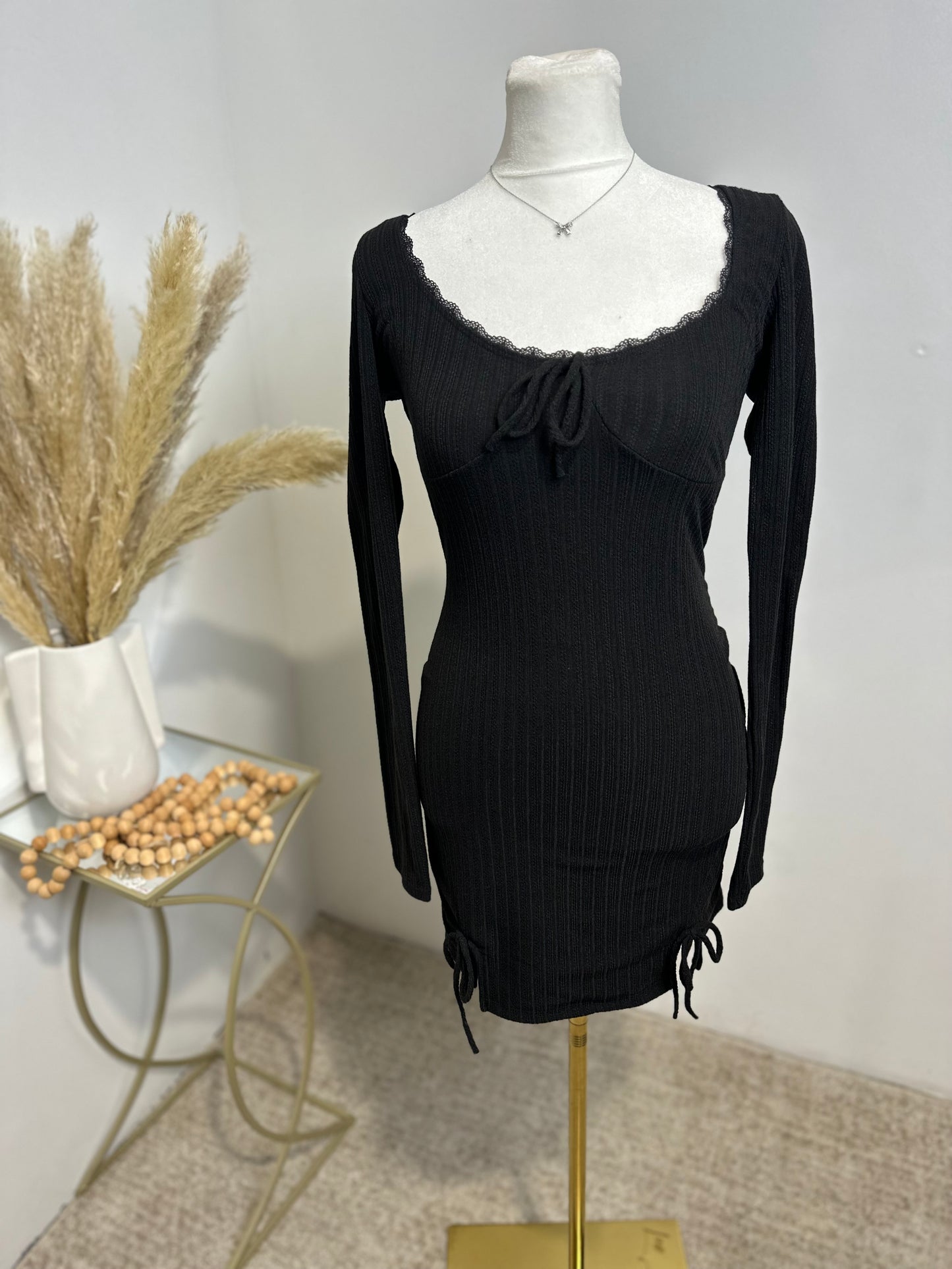Black casual midi dress w front ties