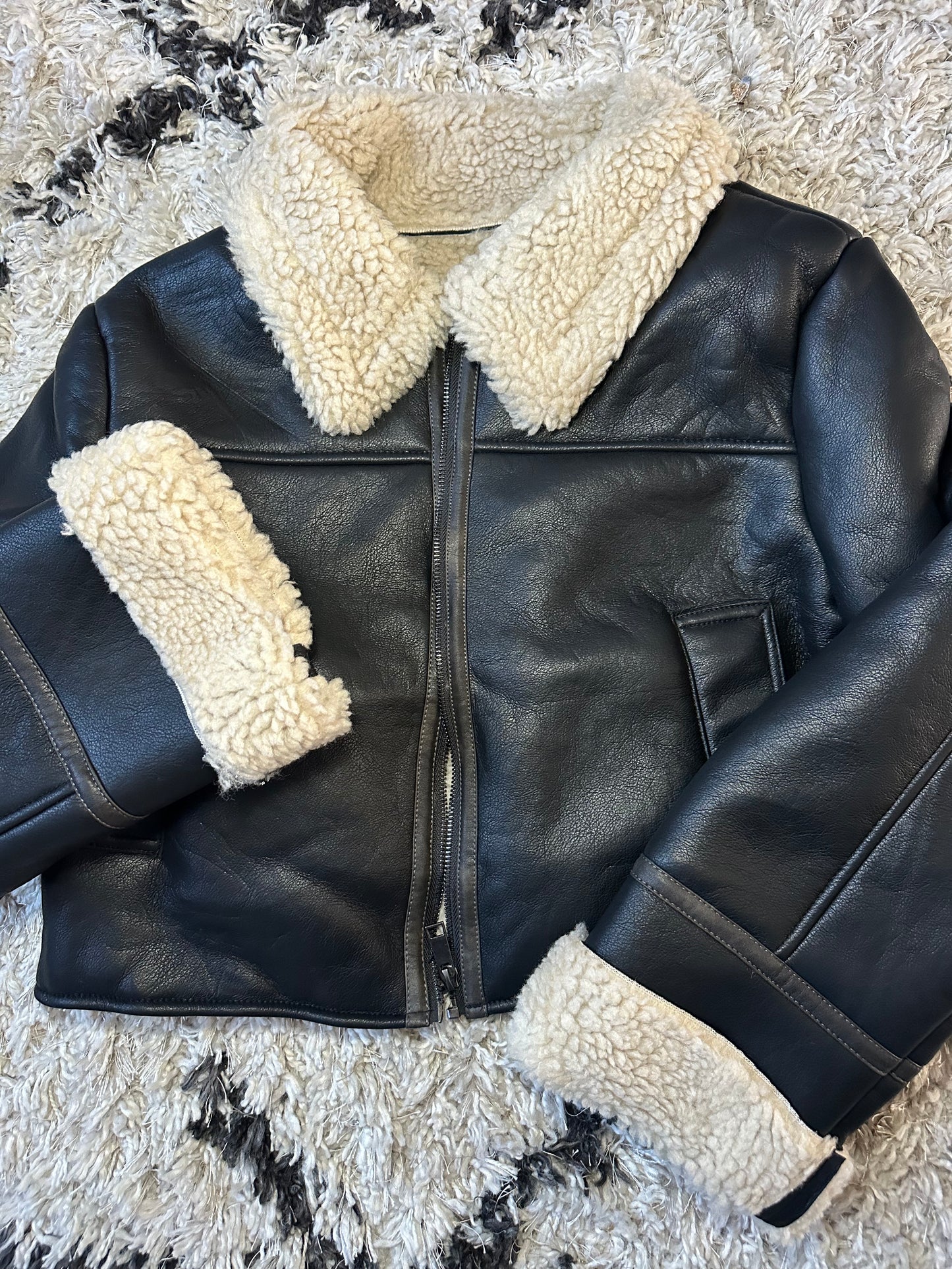 Sherpa leather jacket black