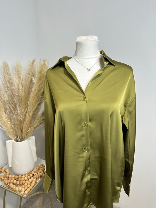 Satin button up long sleeve top