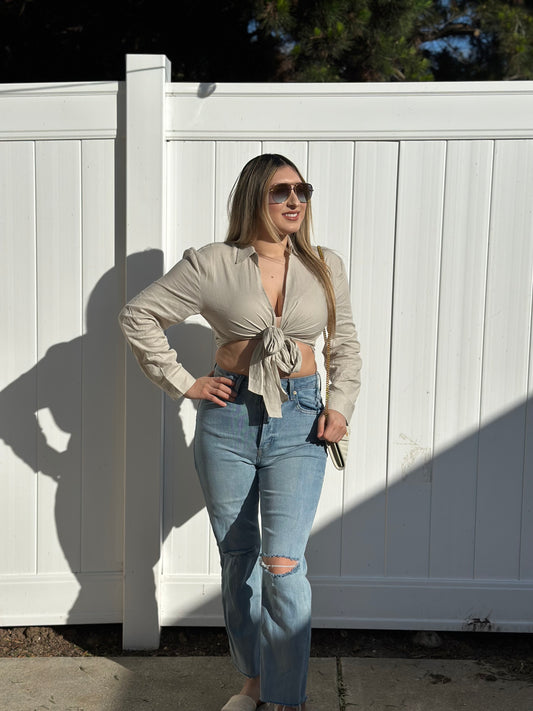 Tie top long sleeve crop