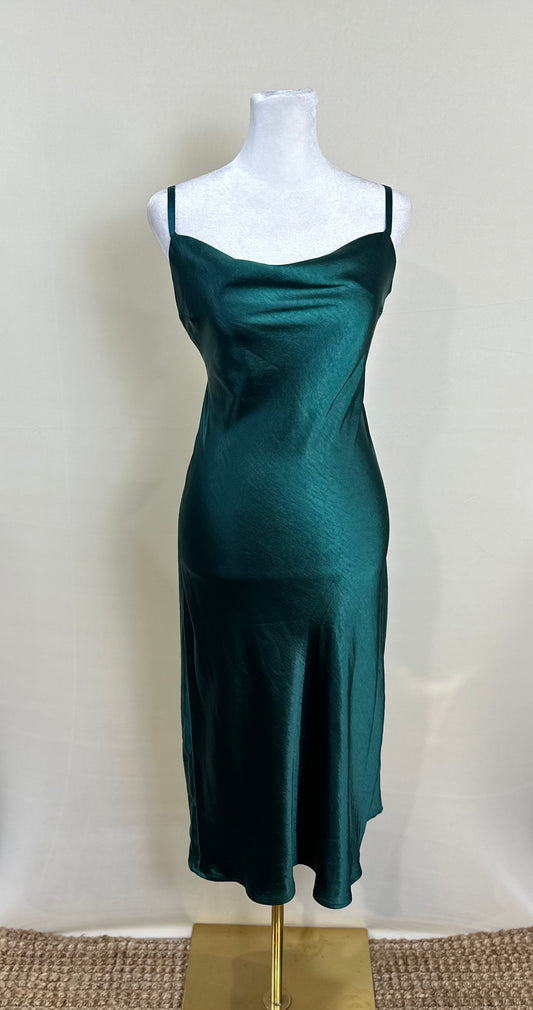 Satin midi hunter green dress