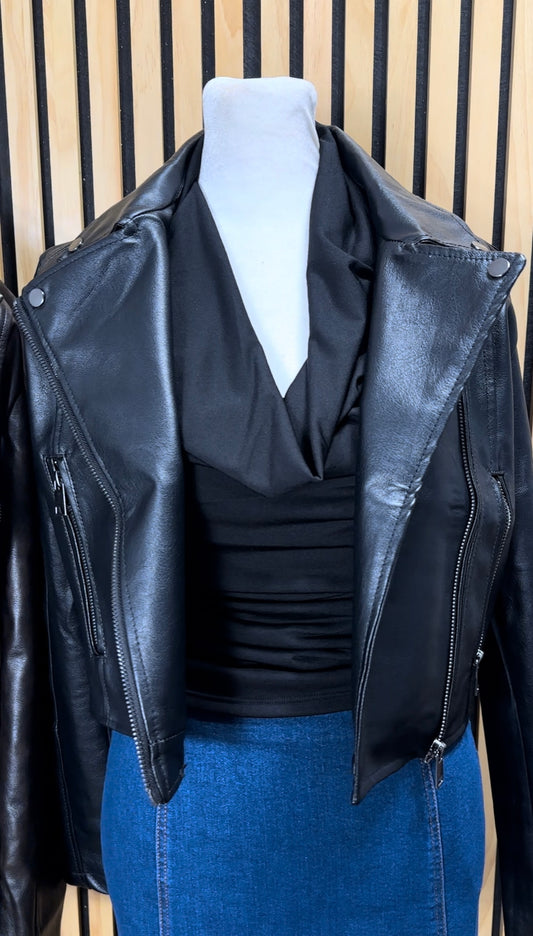 Leather crop jacket