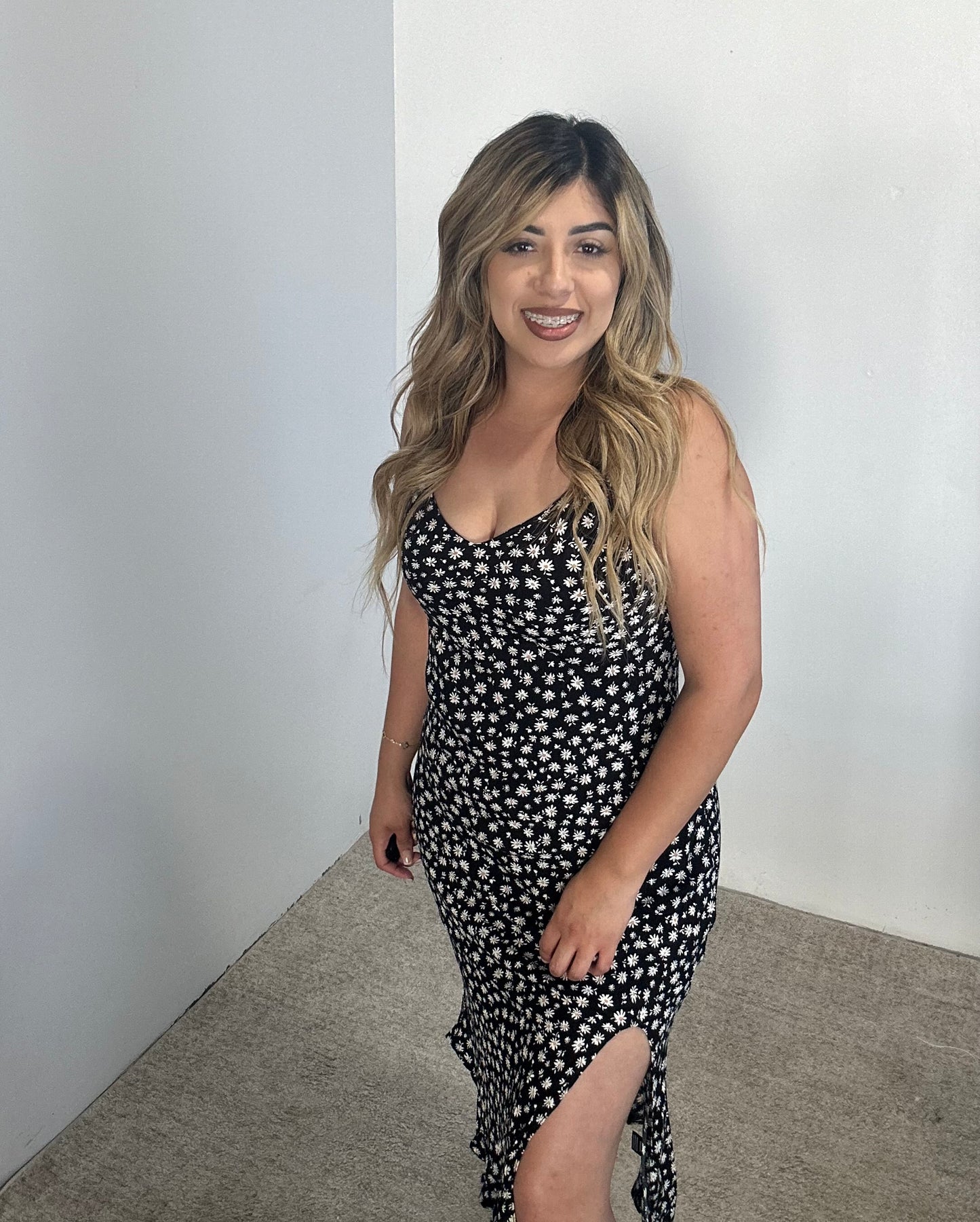 Black floral print dress