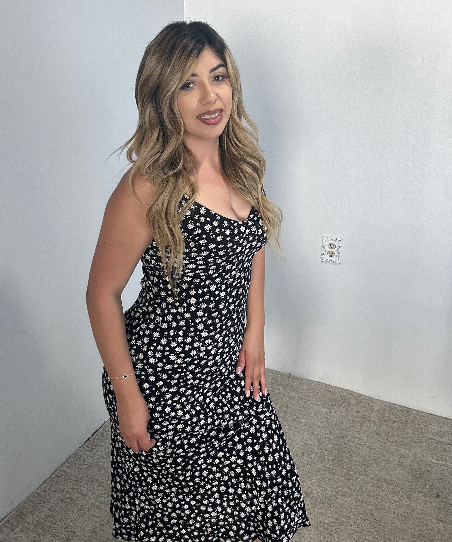 Black floral print dress