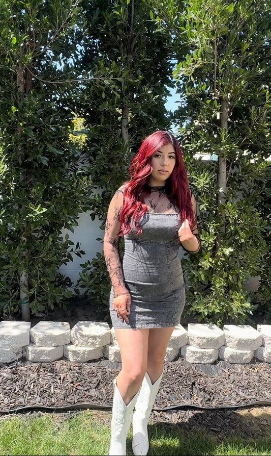 Washed dark denim dress