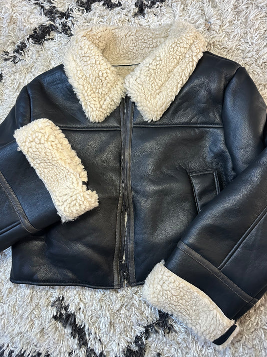 Sherpa leather jacket black
